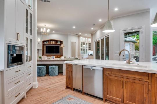 kitchen island with wooden cabinetry