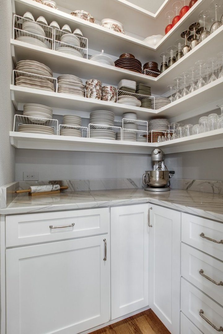 timeless gray and white kitchen pantry