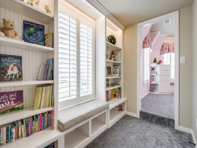 book storage, reading nook, shared space