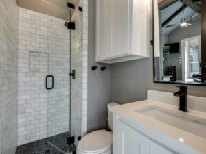 small spaces - white and grey powder bathroom