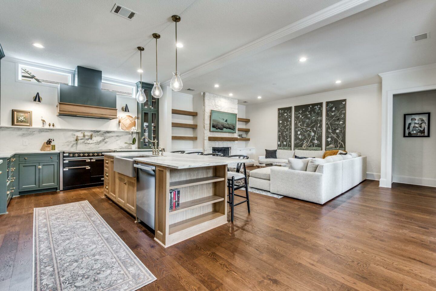 wide shot of living room and kitchen - quality home remodeling