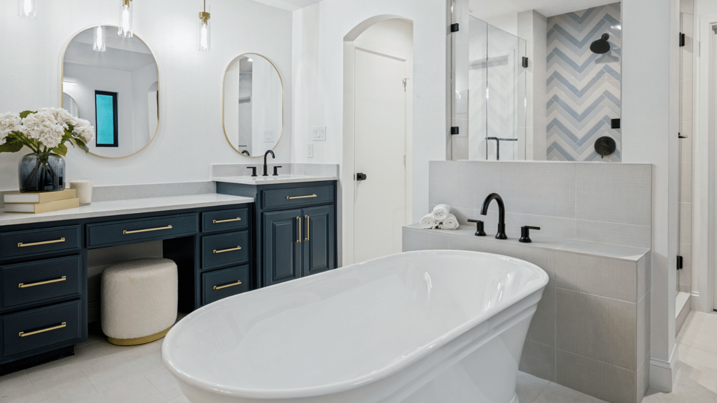 modern primary bathroom remodel in dallas texas